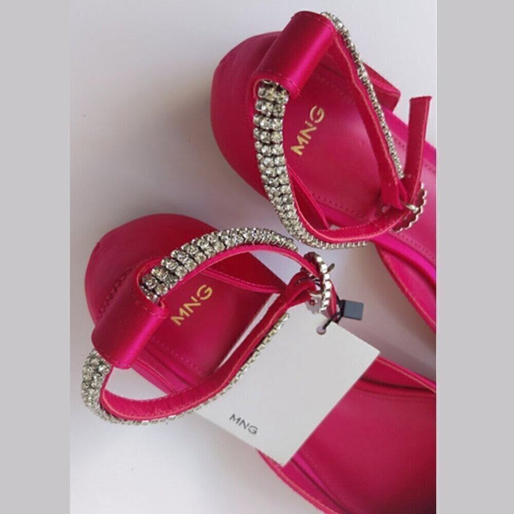 MANGO Fuchsia Satin Rhinestone Pointed Toe Flats NWT Barbiecore Shoes - Picture 13 of 16